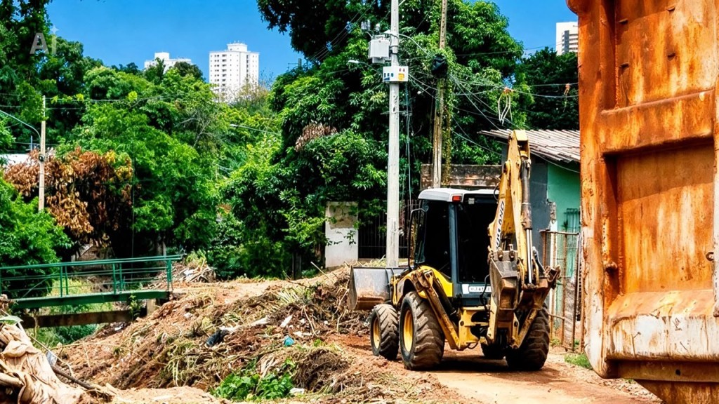 Limpurb retira móveis, eletrodomésticos e resíduos de área de drenagem em Cuiabá