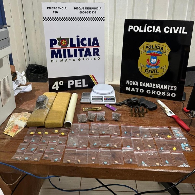 Polícias Militar e Civil prendem três pessoas com drogas e arma de fogo em Nova Bandeirantes