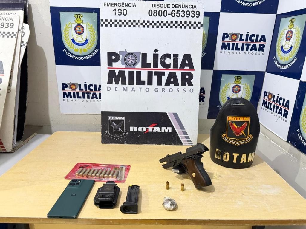 Rotam prende dois homens e apreende pistola após abordagem em Cuiabá