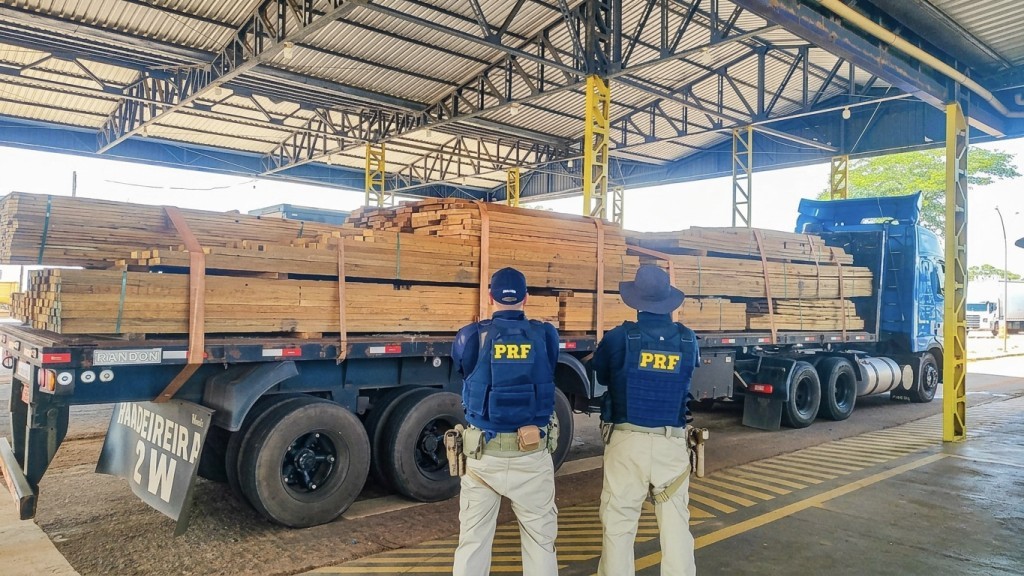 PRF apreende carga de madeira com irregularidades na BR-174 em Mato Grosso