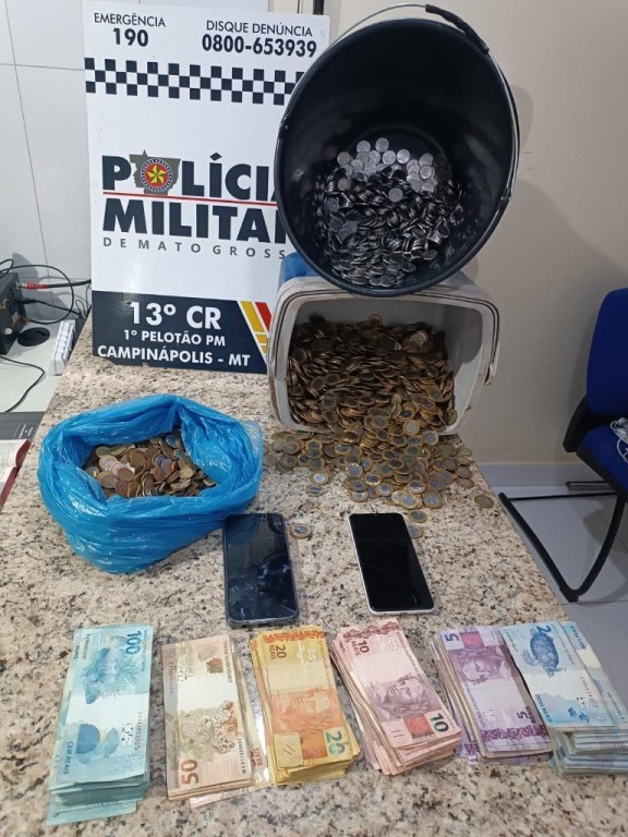 PM prende suspeitos por furto a supermercado em Campinápolis e recupera mais de R$ 26,1 mil