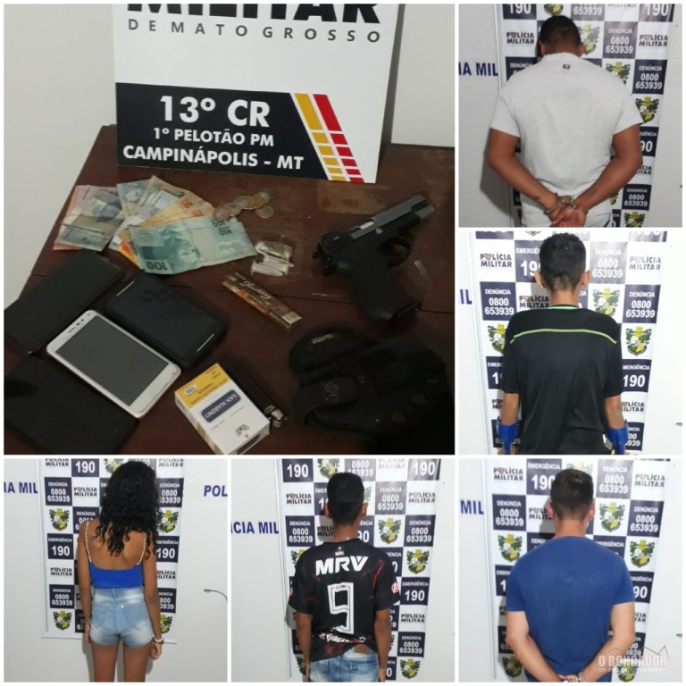 Polícia Militar de Campinápolis prende 3 pessoas suspeitos de tráfico de drogas e apreende 2 menores