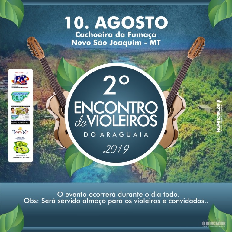 Neste sábado acontece o II Encontro de Violeiros do Araguaia, na Cachoeira da Fumaça, em Novo São Joaquim