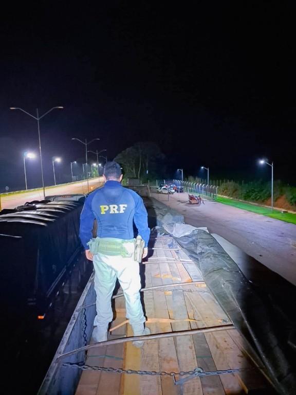 PRF apreende mais de 115 m³ de madeira transportada sem documentação na BR-163, em Guarantã do Norte (MT)