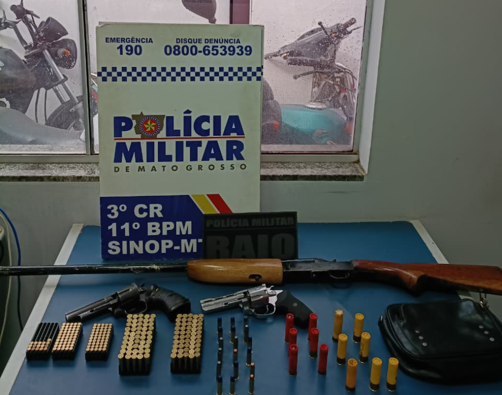 PM e MP apreendem armas de fogo e munições durante operação em Sinop