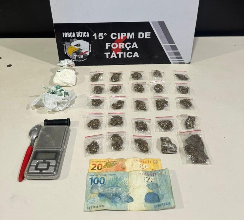 Suspeito é detido em flagrante por tráfico de drogas pela Força Tática