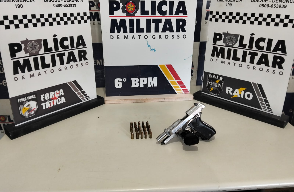 PM apreende integrante de facção com arma de fogo e munições em Cáceres
