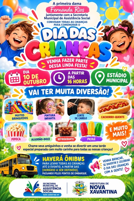 Nova Xavantina estará em festa nesse sábado , 10 de outubro para comemoração do dia das crianças